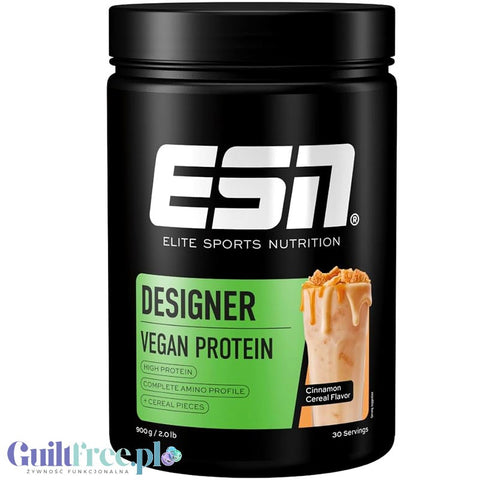 ESN Vegan Designer Protein, Cinnamon Cereal - soy-free vegan protein supplement, Cinnamon Breakfast cereal flavor