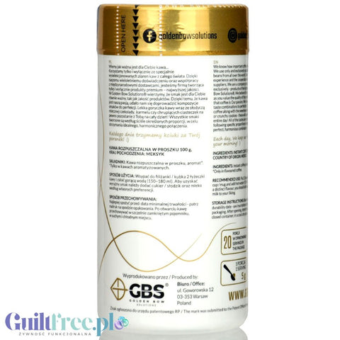 GBS Angelo Vanilla - flavored instant coffee 60mg caffeine without sugar or sweeteners