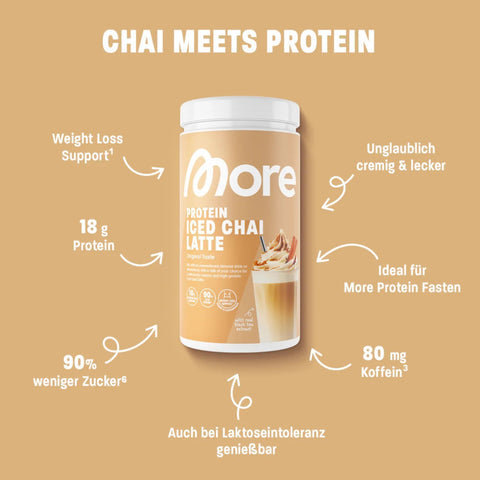More Nutrition Protein Iced Chai Latte Cinnamon Bun 500g - protein coffee with cinnamon & glucomannan, 16g protein & 97kcal