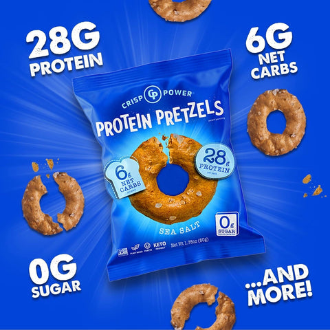 Crisp Power Protein Pretzels Sea Salt - keto protein pretzels salted, 28g protein & 200kcal