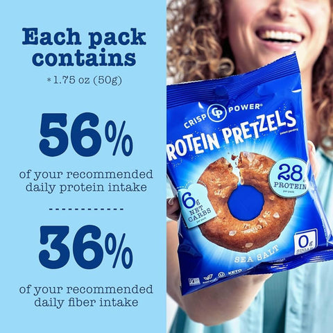 Crisp Power Protein Pretzels Sea Salt - keto protein pretzels salted, 28g protein & 200kcal