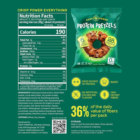 Crisp Power Protein Pretzels Everything Spice - keto protein pretzels, 28g protein & 190kcal
