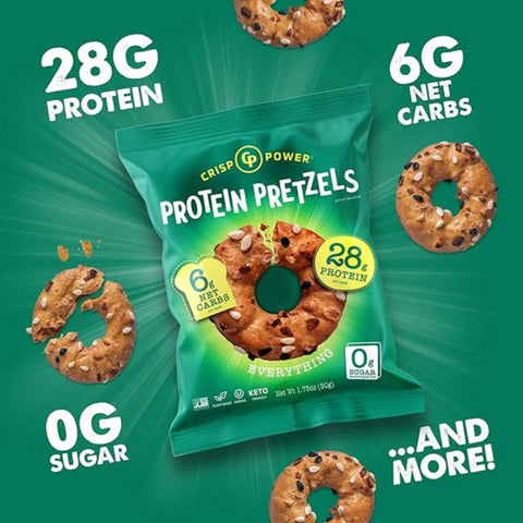 Crisp Power Protein Pretzels Everything Spice - keto protein pretzels, 28g protein & 190kcal