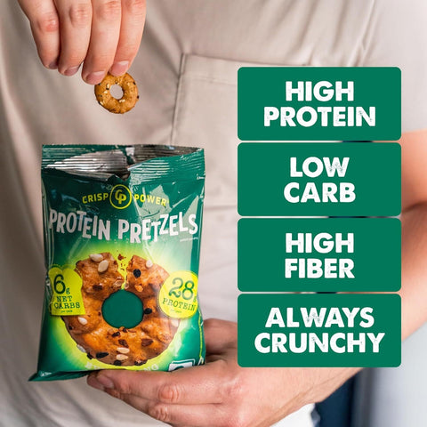 Crisp Power Protein Pretzels Everything Spice - keto protein pretzels, 28g protein & 190kcal
