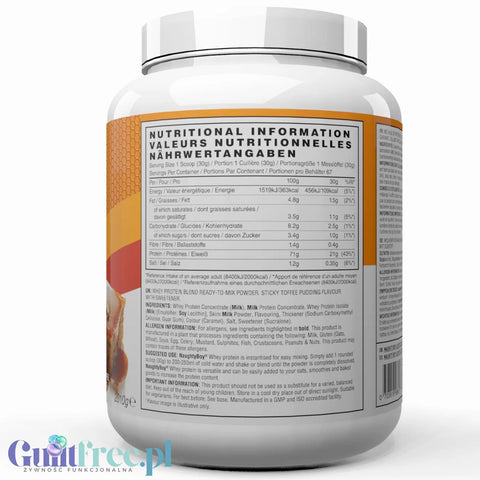Naughty Boy Whey Advanced Protein Sticky Toffee Pudding 2kg - dense protein supplement flavor Caramel Cake.