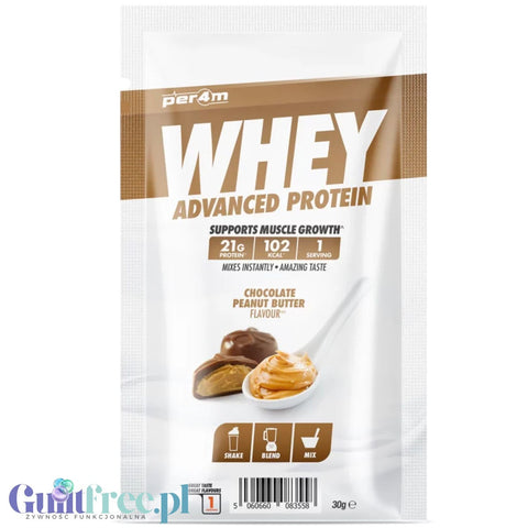 Per4m Whey Advanced Protein Chocolate Peanut Butter 30g sachet - dense protein supplement WPC, WPI & MPC