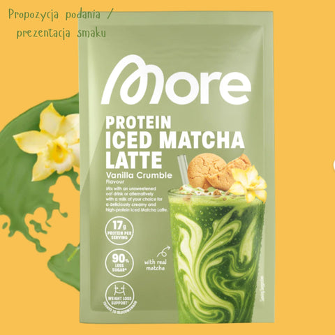 More Nutrition Protein Iced Matcha Latte Vanilla Crumble saszetka 25g - proteinowa zielona herbata matcha bez cukru 17g białka