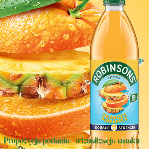 Robinsons Double Strength Orange & Pineapple 0,75L - skoncentrowany syrop do rozcieńczania bez cukru, Ananas & Pomarańcza