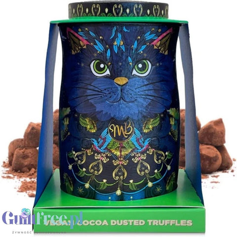 Monty Bojangles Cocoa Nib Nights Truffles VEGAN (CHET MEAL) obłędne luksusowe praliny w zjawiskowej kociej puszce