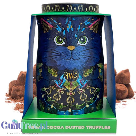 Monty Bojangles Cocoa Nib Nights Truffles VEGAN (CHET MEAL) obłędne luksusowe praliny w zjawiskowej kociej puszce