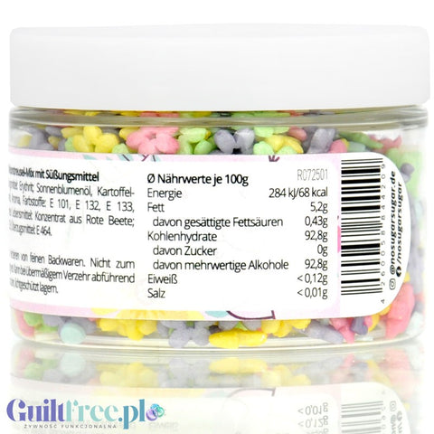 NO SUGAR SUGAR Streusel Mix Flower Power - pastel sugar free sprinkles with erythrol 72kcal.