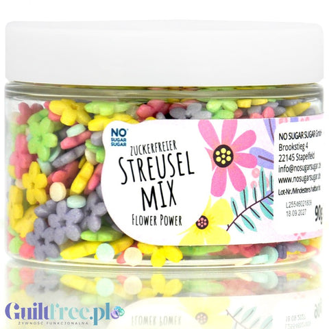 NO SUGAR SUGAR Streusel Mix Flower Power - pastel sugar free sprinkles with erythrol 72kcal.