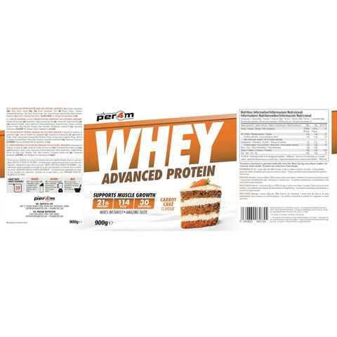 Per4m Whey Advanced Protein Carrot Cake 900g - dense protein supplement WPC, WPI & MPC, Carrot Cake