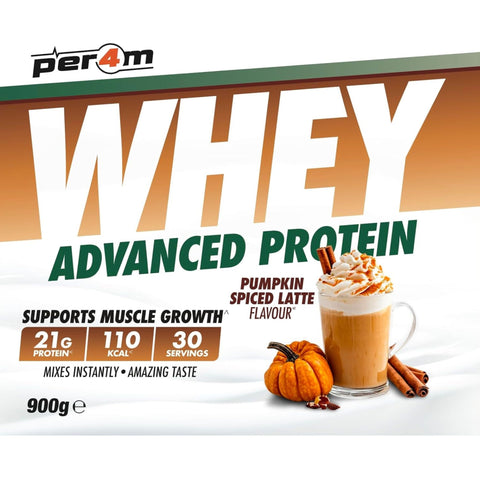 Per4m Whey Advanced Protein Pumpkin Spiced Latte 900g - a nutrient dense protein supplement WPC, WPI & MPC.