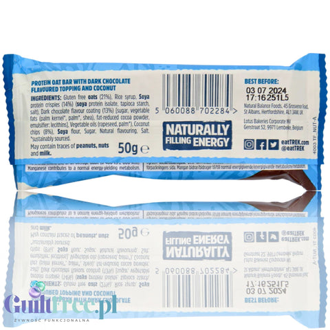 Trek Protein Flapjack Cocoa Coconut - gluten-free vegan dark chocolate bar 9g protein