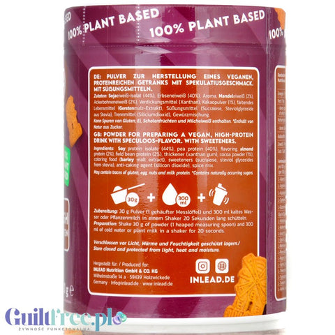 Inlead Vegan Protein Spekulatius 300g - wegańska odżywka proteinowa na bazie 4 białek roślinnych ze stewią