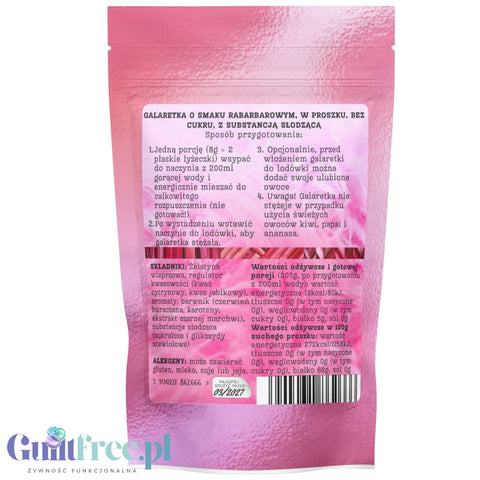 Funky Jelly Rhubarb x 3 porcje - kwaśna galaretka bez cukru 19kcal, smak rabarbarowy