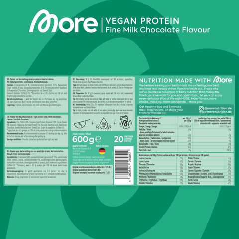 More Nutrition Vegan Protein Fine Milk Chocolate - vegan protein supplement, Chocolate Shake flavor