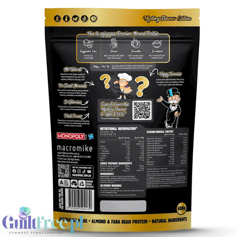 Macro Mike Almond Plant Protein, Mystery Monopoly, 400g - vegan creamy nutrition without gluten, milk or sucralose