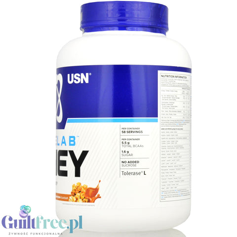 USN Blue Lab Whey Caramel Popcorn protein powder 34g