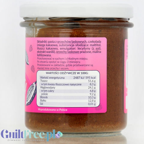Krukam Raspberry ChocoPaste - cocoa & hazelnut spread with raspberries, no added sugar