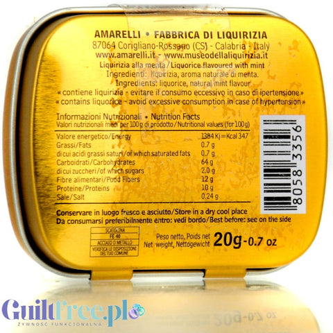 Amarelli Liquirizia alla Menta 20g - lukrecja miętowa bez cukru w kolekcjonerskiej puszce