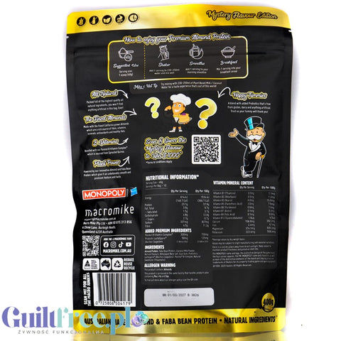 Macro Mike Almond Plant Protein, Mystery Monopoly, 400g - vegan creamy nutrition without gluten, milk or sucralose