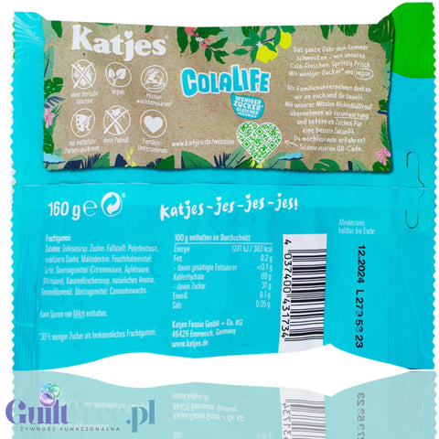 Katjes Colalife Sour 160g - wegańskie kwaśne żelki 30% mniej cukru bez słodzików