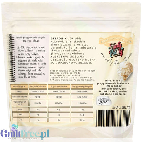 Funky Pudding Creme de la Creme - sugar-free pudding with cream ice cream flavor, 12 servings