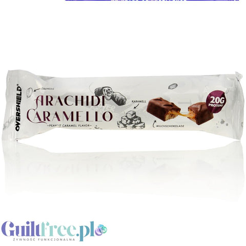 Overshield Arachidi Caramello - protein bar with 20g of protein, caramel, and nuts