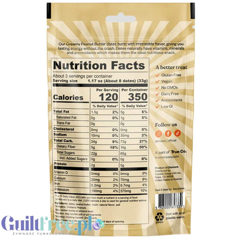 True Dates Creamy Peanut Butter - dates stuffed with peanut butter without added sugar