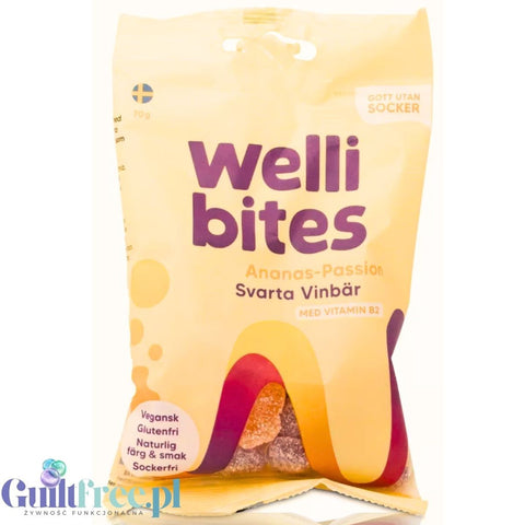 Wellibites Pineapple-Passion & Blackcurrant - vegan sugar-free gummies, pineapple, passion fruit & blackcurrant flavor