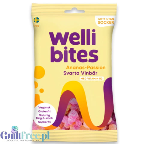 Wellibites Pineapple-Passion & Blackcurrant - vegan sugar-free gummies, pineapple, passion fruit & blackcurrant flavor