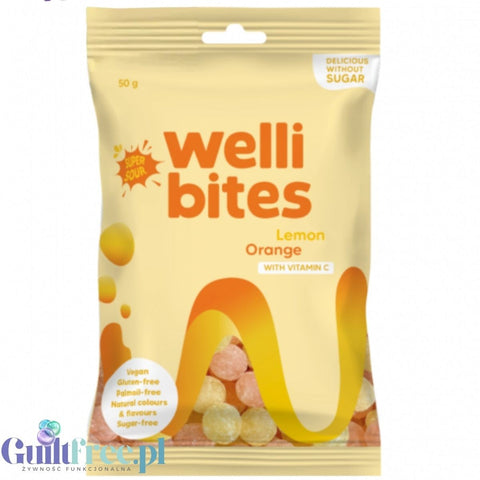 Wellibites Super Sour Lemon & Orange – sour vegan citrus drops without sugar, with vitamin C
