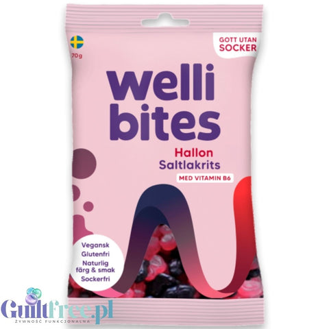 Wellibites Raspberry & Salty Liquorice – vegan raspberry and liquorice gummies without sugar, with vitamin B6