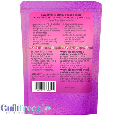 Funky Jelly Dragon Fruit x 3 servings - light sugar-free jelly 19kcal, Pithaya flavor