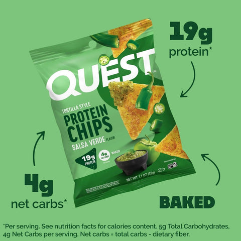 Quest Tortilla Chips, Salsa Verde - protein chips with 19g of protein, herb and citrus flavor