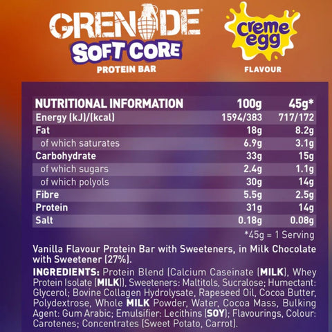 Grenade Soft Core Creme Egg - an extremely soft protein bar, limited edition UK, only 172kcal
