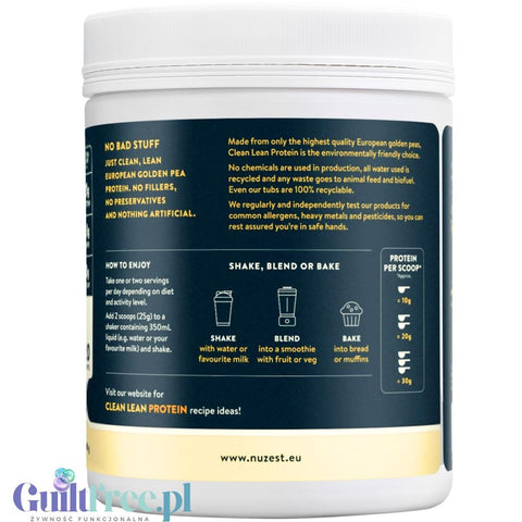 Nuzest Clean Lean Protein Just Natural 0,5 kg - wegańska odżywka białkowa z europejskiego grochu bez słodzików i aromatów