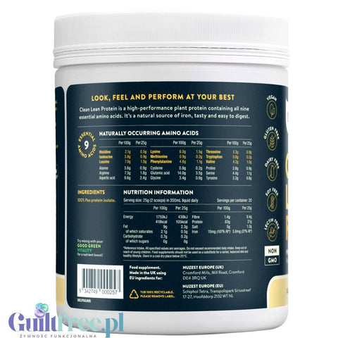 Nuzest Clean Lean Protein Just Natural 0,5 kg - wegańska odżywka białkowa z europejskiego grochu bez słodzików i aromatów