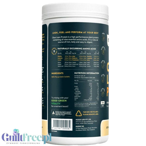 Nuzest Clean Lean Protein Just Natural 1kg - wegańska odżywka białkowa z europejskiego grochu bez słodzików i aromatów