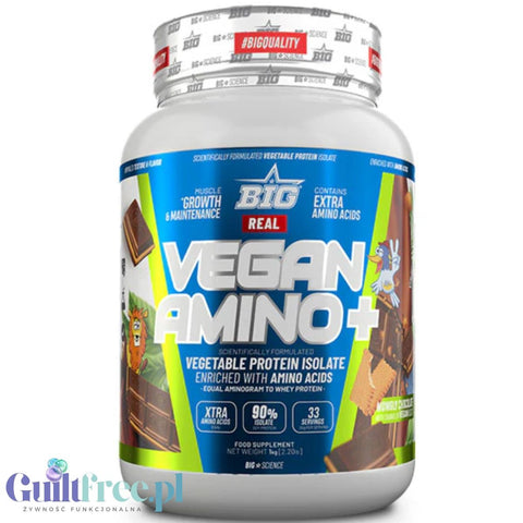 BIG® Vegan Amino+, Mowgly Chocolate 1kg - vegan protein supplement with chocolate-flavored cookie pieces