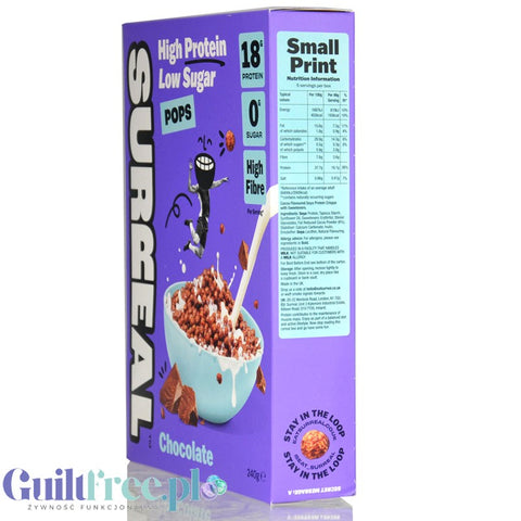 Surreal High Protein Pops Chocolate - sugar-free protein breakfast cereal with stevia and erythritol, chocolate balls