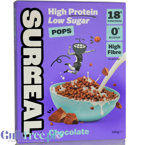 Surreal High Protein Pops Chocolate - sugar-free protein breakfast cereal with stevia and erythritol, chocolate balls