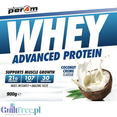 Per4m Whey Advanced Protein Coconut Creme 900g - thick WPC, WPI & MPC protein supplement, coconut cream flavor