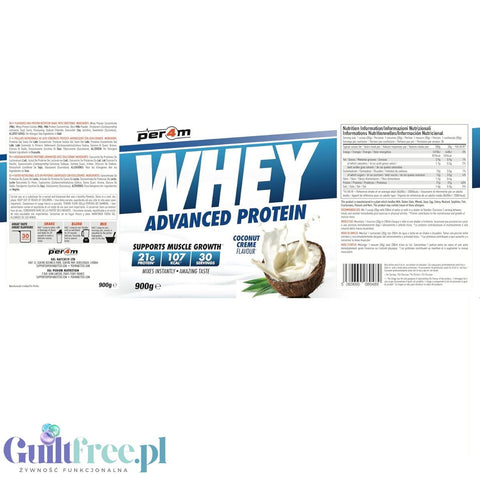 Per4m Whey Advanced Protein Coconut Creme 900g - thick WPC, WPI & MPC protein supplement, coconut cream flavor