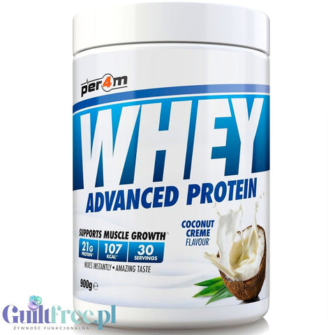 Per4m Whey Advanced Protein Coconut Creme 900g - thick WPC, WPI & MPC protein supplement, coconut cream flavor