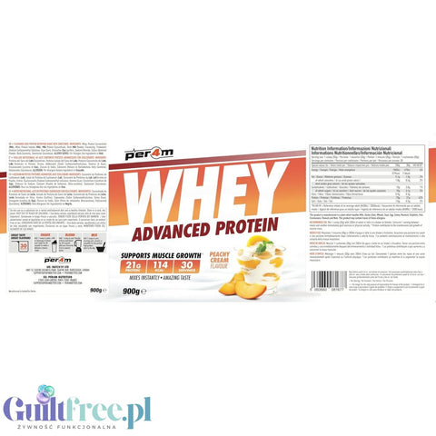 Per4m Whey Advanced Protein Peachy Creme 900g - thick WPC, WPI & MPC protein supplement, cream and peach flavor