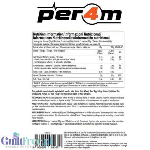 Per4m Whey Advanced Protein Peachy Creme 900g - thick WPC, WPI & MPC protein supplement, cream and peach flavor