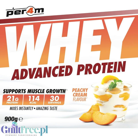 Per4m Whey Advanced Protein Peachy Creme 900g - thick WPC, WPI & MPC protein supplement, cream and peach flavor